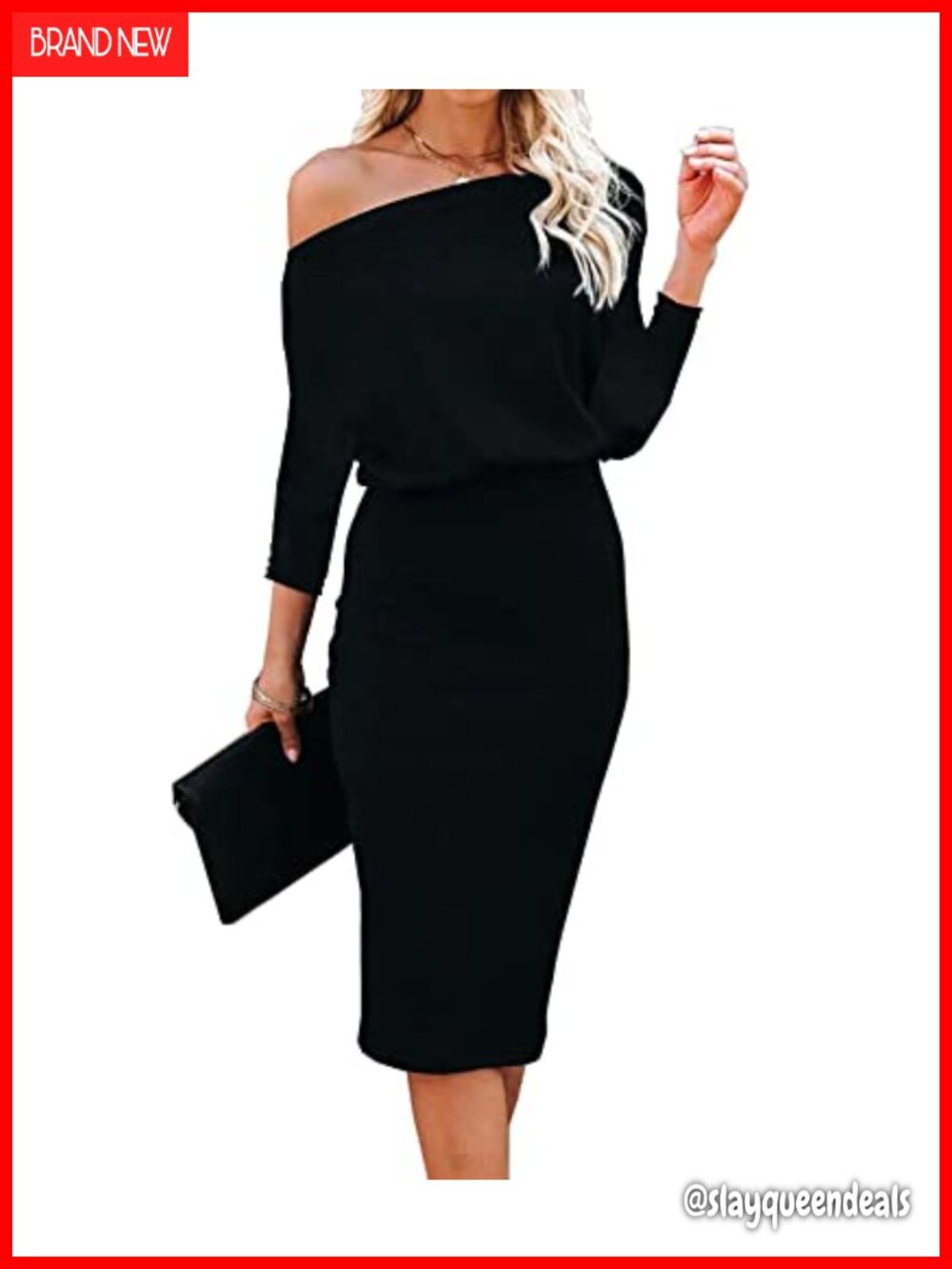 Off The Shoulder Batwing Sleeve Wrap Pencil Midi Dress